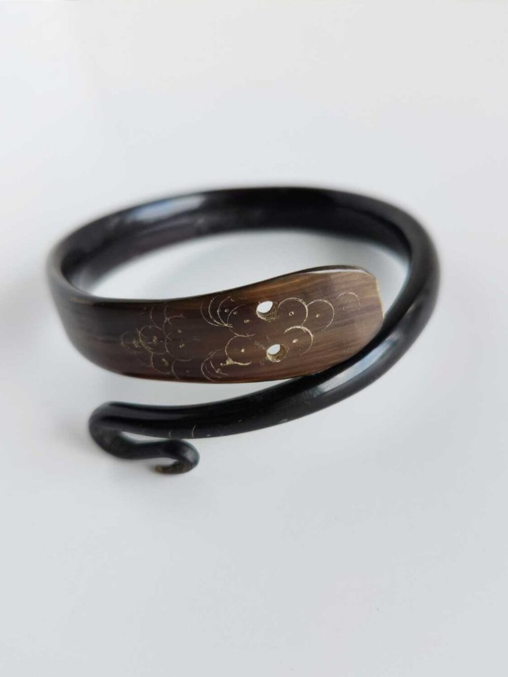 Antique Victorian French Carved Black Horn Snake Bangle Bracelet